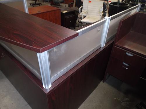 USED RECEPTION DESK WITH PLEXIGLASS